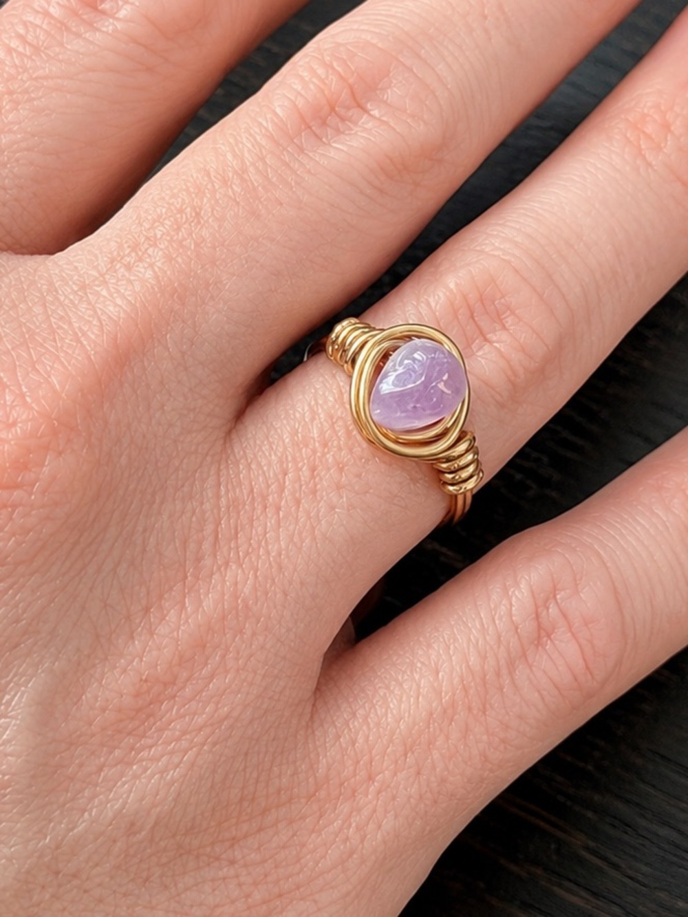 Gold Wire Wrapped Ring with amethyst Stone